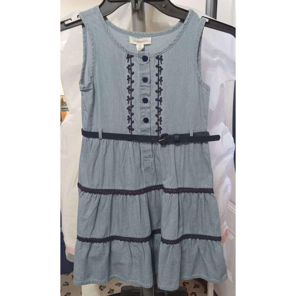 Pumpkin Patch Girls Denim Tiered Sun Dress Blue Size 5 NEW With Tags Very Cute!